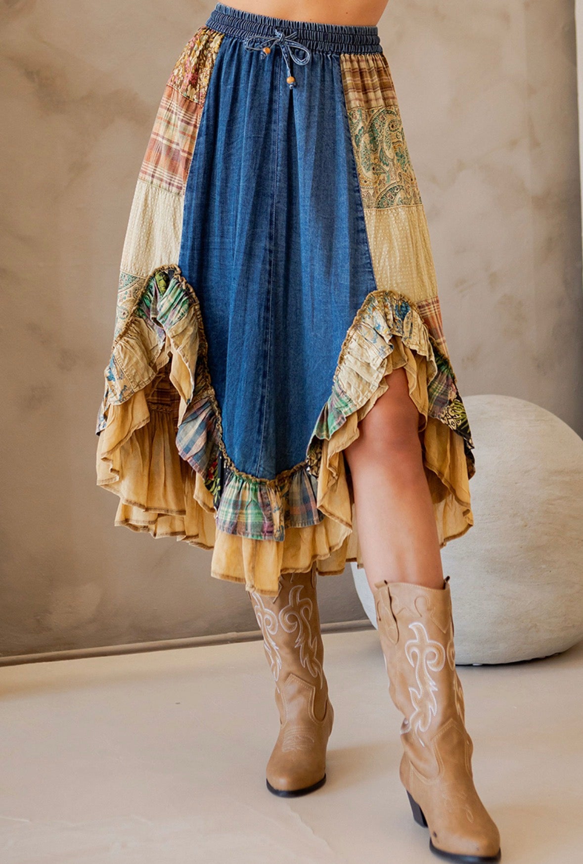 Young Threads Boho Patchwork Hi/Low Skirt