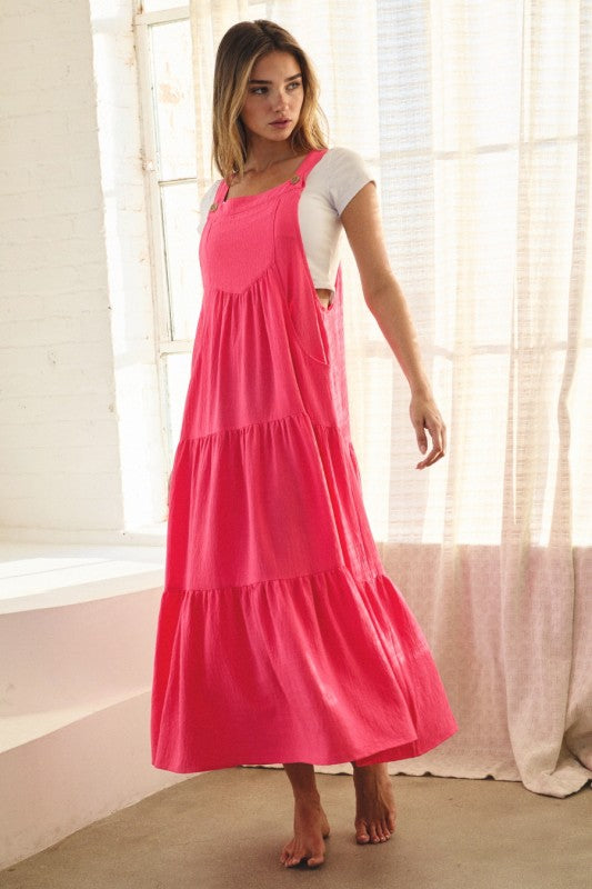 Oddi Hot Pink Boho Overall Midi Dress