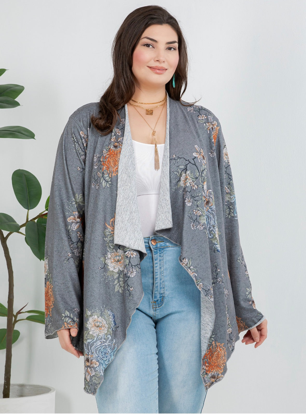 Young Threads Soft Knit Floral Print Cardigan with Bling