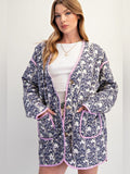 Easel Floral Quilted Cardigan/Jacket with Lilac Trim