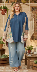 Young Threads Denim Patchwork Pullover Tunic with Hood